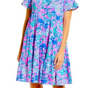 Lilly Pulitzer Jodee Cotton Jersey Swing Dress in Plumeria Pink Untamed Hearts